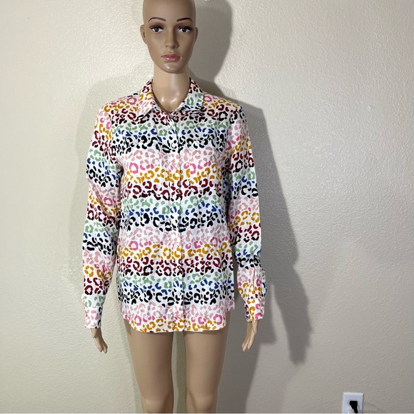 Boden Tops - Boden Multicolor Animal Print Linen Long Sleeve Button Shirt Top NWOT Size 2